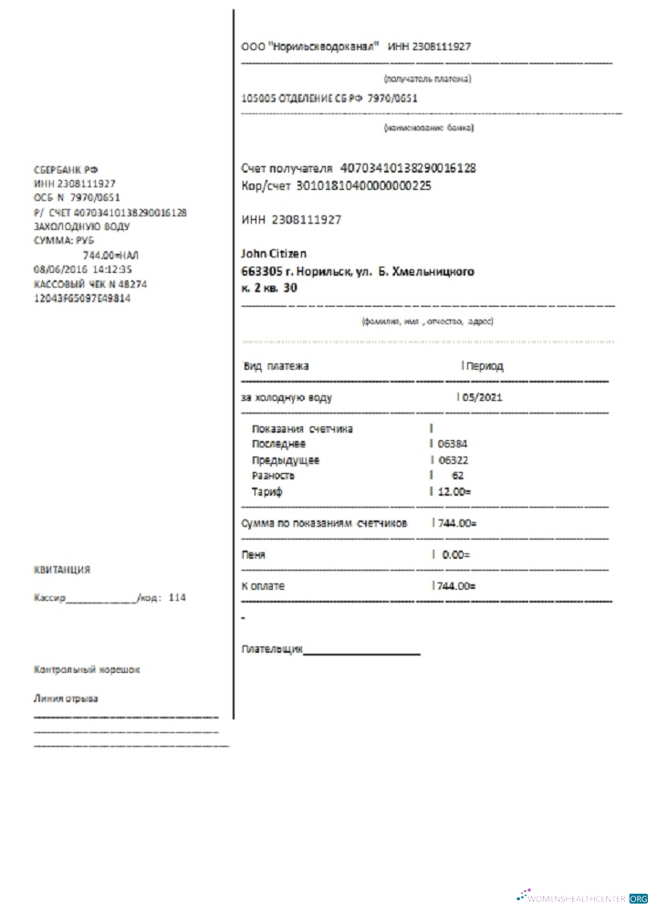 download Russia water utility bill template in Word and PDF format, fully editable PDF template